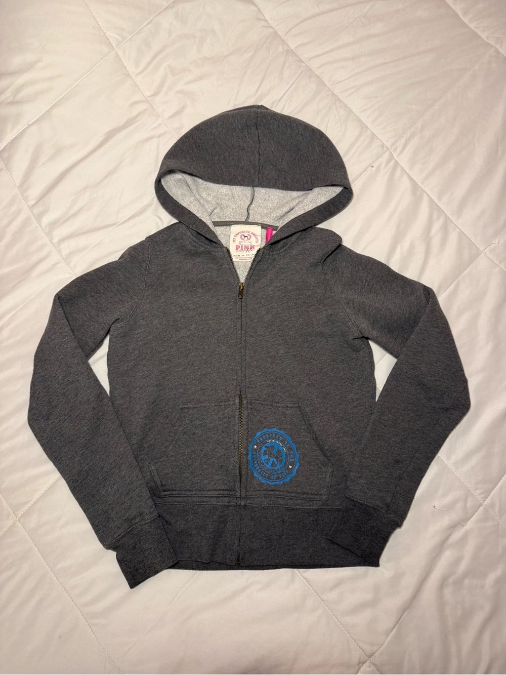 PINK Victoria's Secret Kids Dark Gray Zip Hoodie with Blue Logo